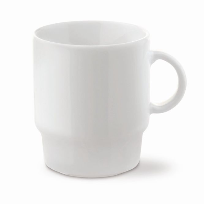 Tazas para merchandising de porcelana blanca apilable 250ml