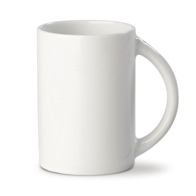 Taza de porcelana blanca con asa de medio circulo 300ml