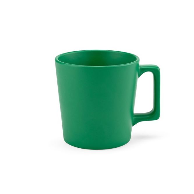 Tazas de cerámicas promocionales con acabado mate y asa cuadrada 310ml