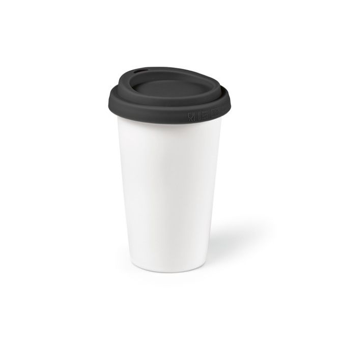 Tazas take away de cerámica blanca con tapa de colores 290ml