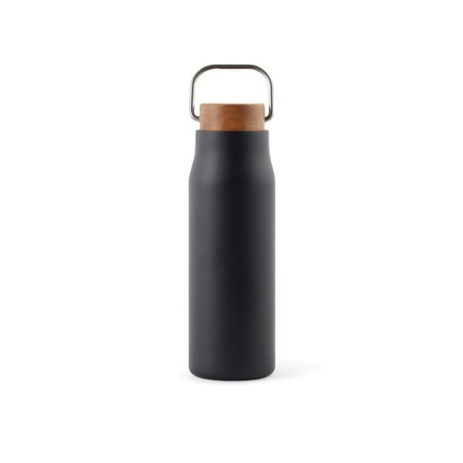 Botella de acero reciclado, tapa de madera y asa de transporte 300ml