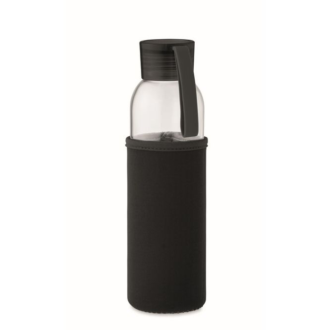 Botella de cristal con funda protectora y tapón con asa 500ml