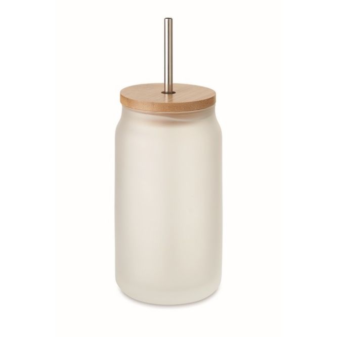 Jarra con logo para cócteles con tapa y pajita de acero 400ml