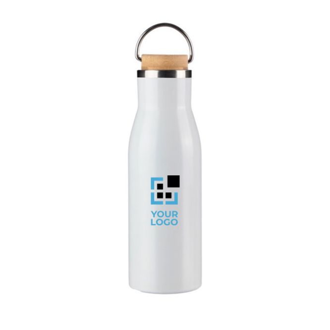 Botella eco con tapa de bambú y asa de acero inox reciclado 500ml