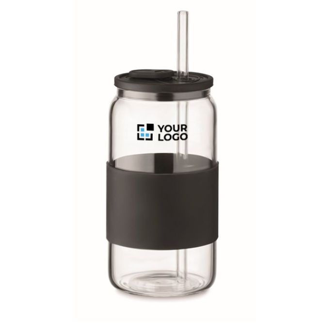 Vasos de borosilicato con banda de silicona y pajita 550ml