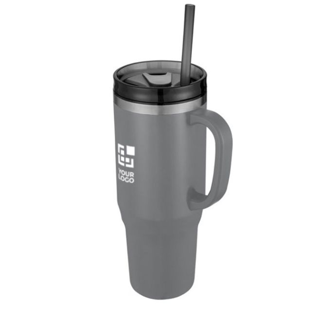 Vaso térmico con logo de acero inoxidable con pajita 1,2L
