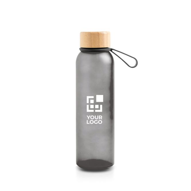 Botella de plástico reciclado con tapa de bambú y acabado mate 500ml