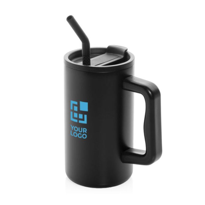 Elegante taza termo personalizada con asa y pajita 800ml